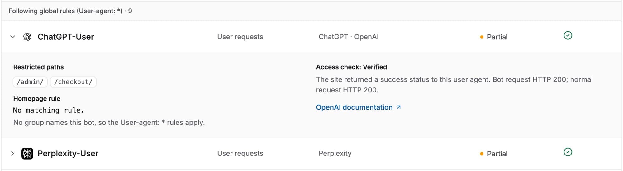 An open bot: restricted paths, the homepage rule and the access check
