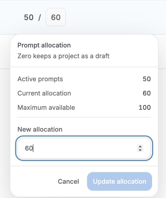 Changing a project's prompt allocation