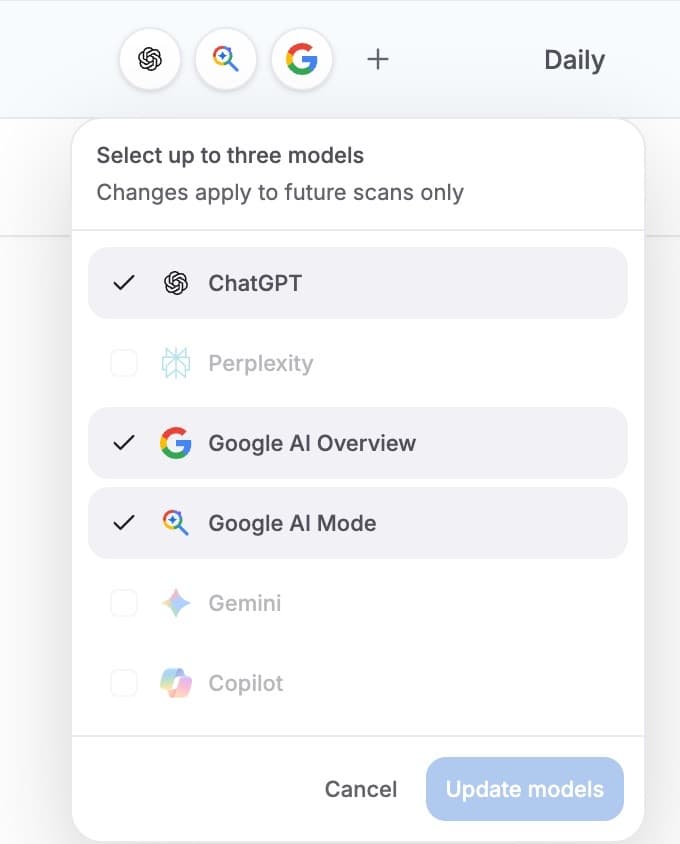 Choosing a project's three AI models
